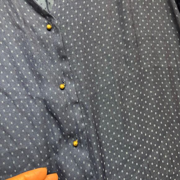 H&M Navy Dotted Sheer Button Front Blouse Size 10 Blue Work Business Office - Picture 7 of 11